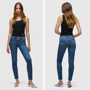 Hudson Collin Mid Rise Skinny Ankle Jeans, Back Flap Pockets & Raw Hem, Size 28